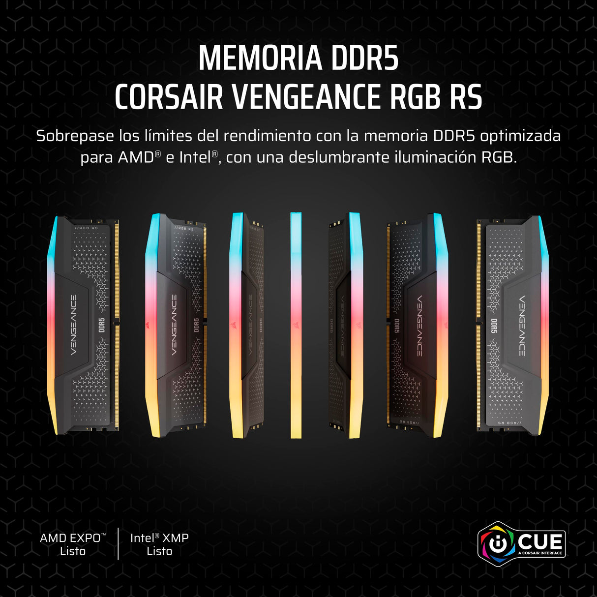 CORSAIR Vengeance RGB RS DDR5 64GB (2 x 32GB) hasta 6000MHz AMD Intel RAM