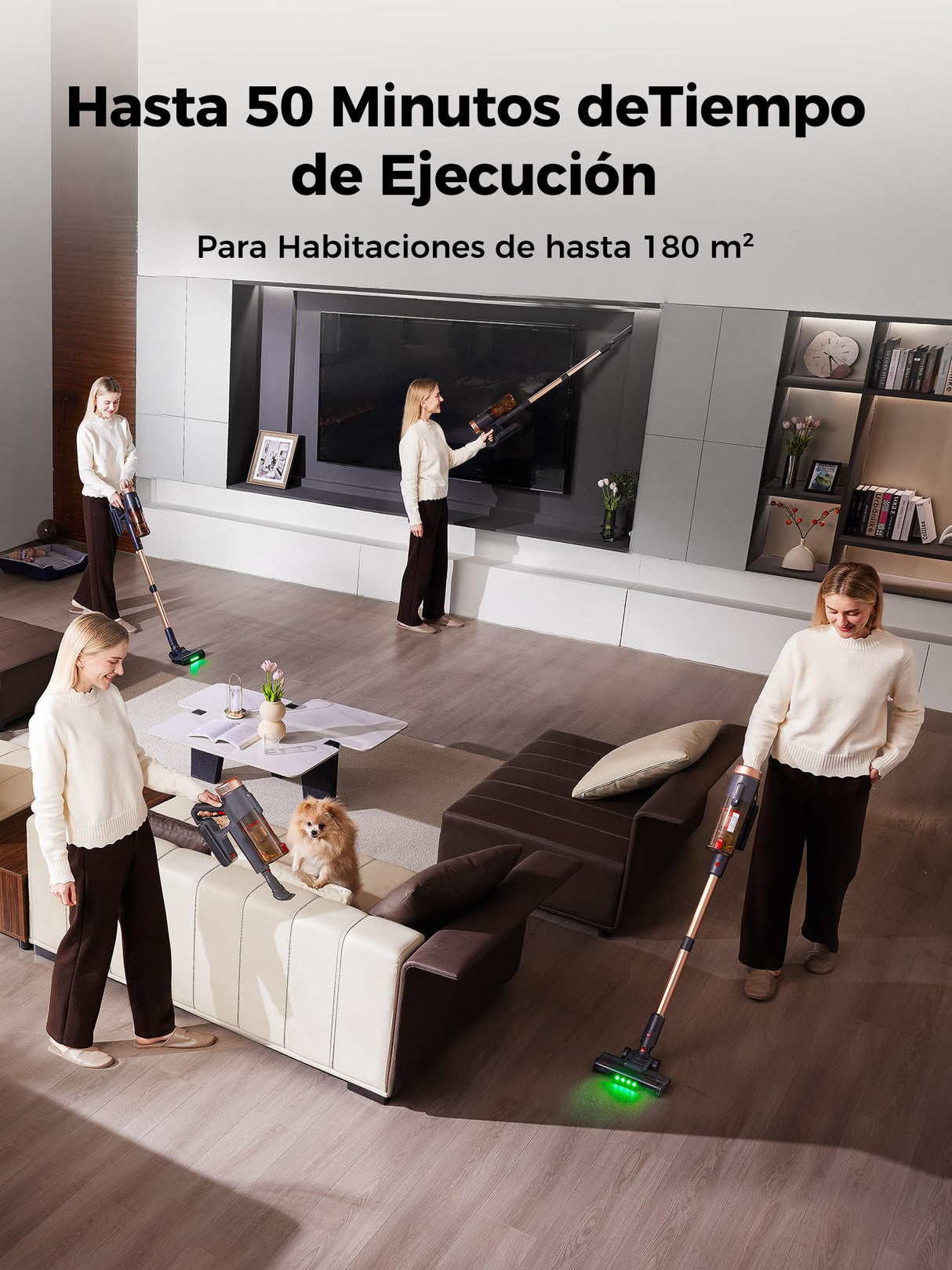 Proscenic P11 Ultra Aspiradora sin Cable 50KPa/500W/50Min, Aspiradora Escoba Vertical Potente con Luz Verde, Cepillo Antienredos y Pantalla LED para Alfombras/Suelos/Pelo de Mascotas