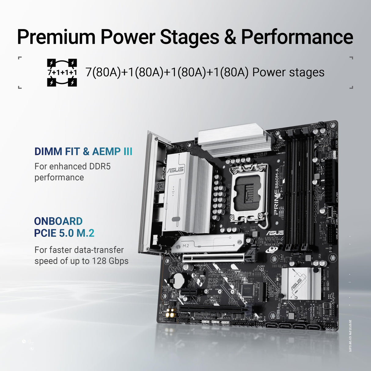 ASUS Prime B860M-A - Placa Base Intel mATX, 7+1+1+1 80A DrMOS etapas de Potencia, DDR5, PCIe 5.0, 2 Ranuras M.2, Realtek 2.5 GB Ethernet, Doble DisplayPort, HDMI, USB Trasero de 20 Gbps Tipo C