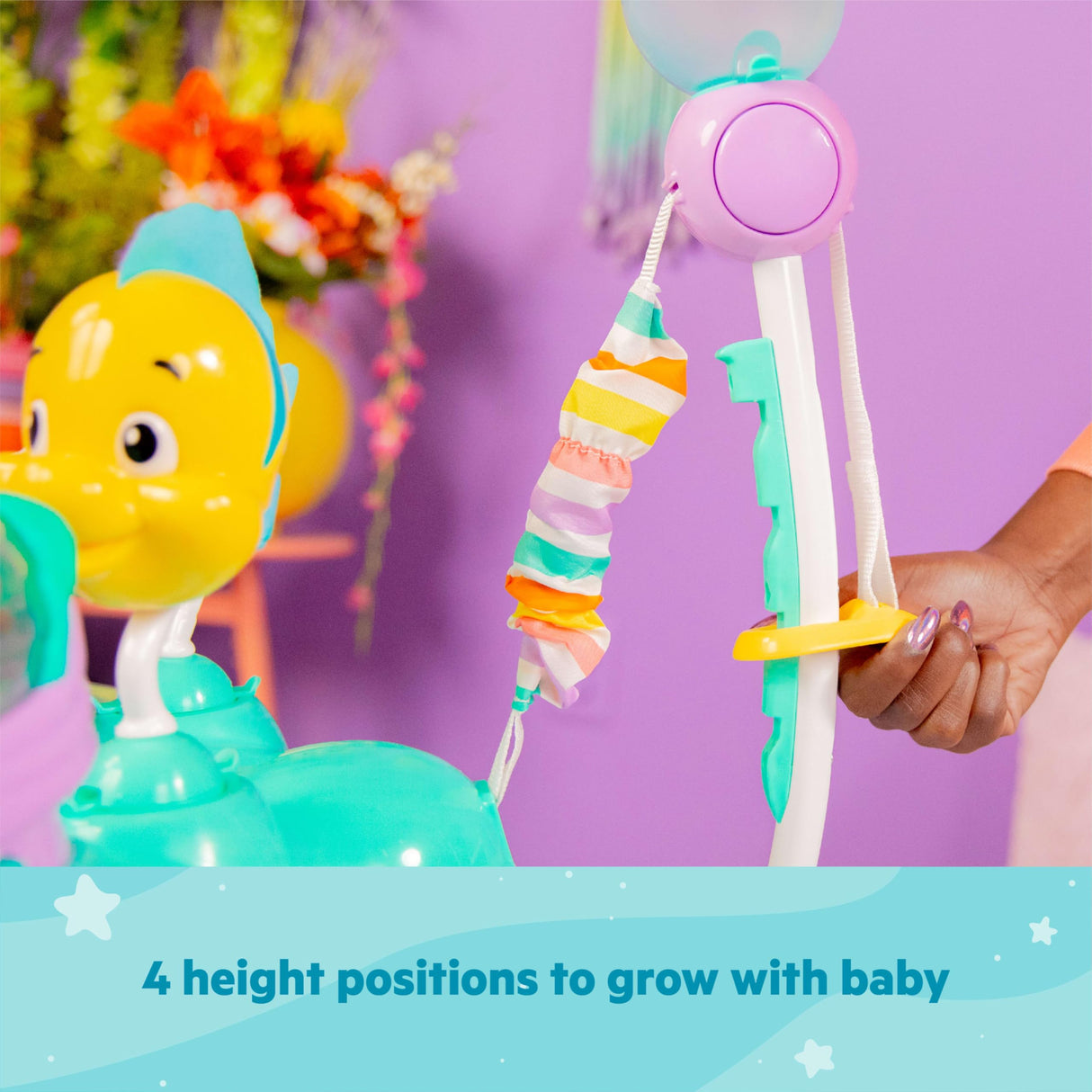 Bright Starts, Sea of Activities: Saltador de Actividades para Bebés de La Sirenita de Disney, con Juguetes Interactivos, Luces y Música, Incluye Princesa Ariel, 6-12 Meses (Azul)