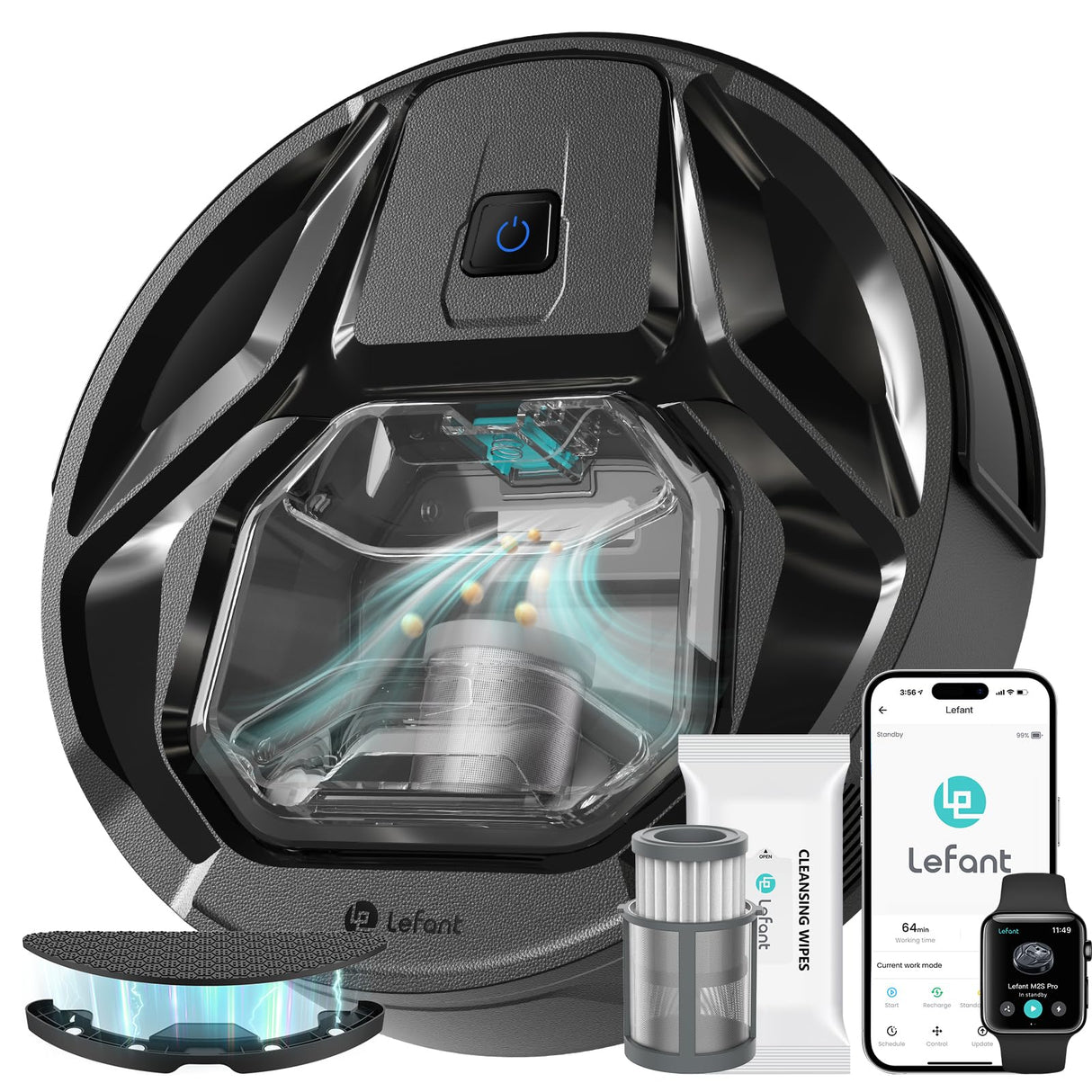 LEFANT M320 Aspirador Robot Potente 6000Pa, Robot Aspirador con Anti-Obstáculos PSD, 210 Minutos, Autorecargable, Robot Aspirador y Fregasuelos Ideal para Suelos Duros, Pelo de Animales, Negro
