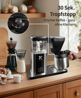ZACHVO Cafetera de Goteo con Jarra Térmica de 1,25L, 4,5 Min. de Preparado Rápido, Control PID a 92°C, Sistema Antigoteo 30s, Filtro Reutilizable, Limpieza Automática, Libre de BPA, Acero inoxidable