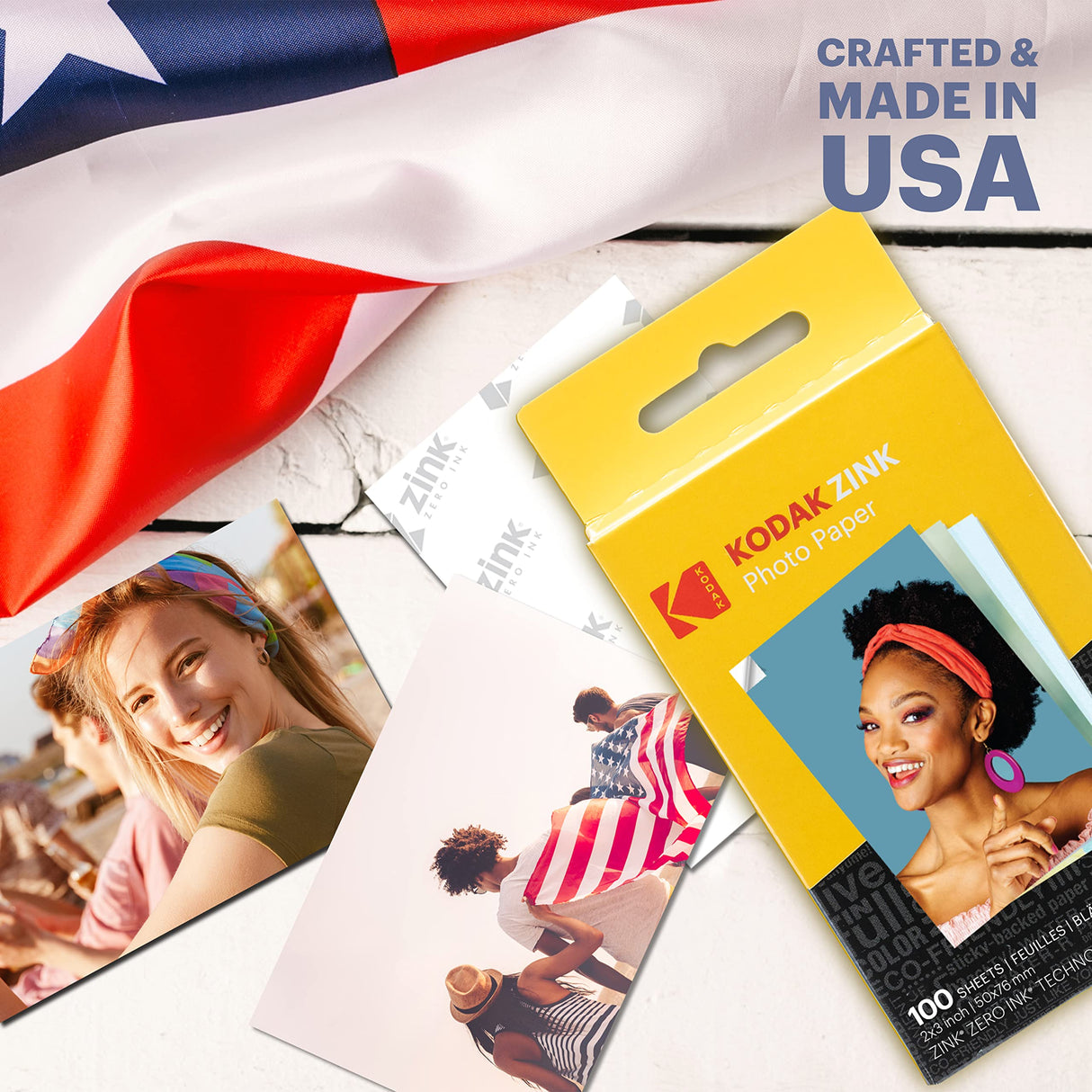 Kodak Papel fotográfico Zink Premium de 2x3 Pulgadas (100 Hojas) Compatible con cámaras e impresoras Kodak PRINTOMATIC, Kodak Smile y Step, papel adhesivo