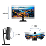 Philips 345B1C Monitor 34 Pulgadas UWQHD Curvo, 100Hz, VA, 5 ms GtG, Adaptive Sync., Altura Ajustable, Altavoces (3440x1440, 2X HDMI 2.0, 1x DP 1.2, USB-Hub), Negro