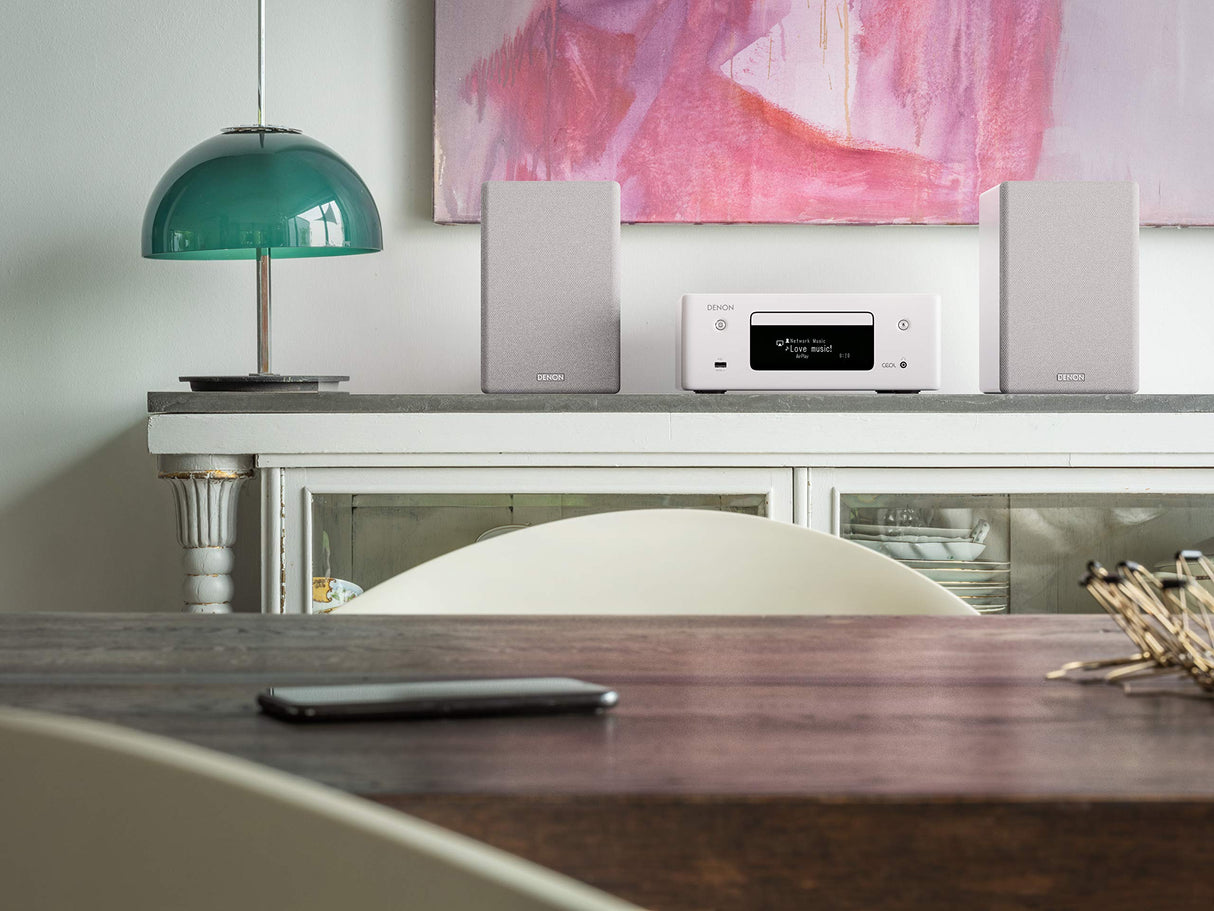 Denon SCN10 Altavoces HiFi bidireccionales para sistema de sonido TV, 2x 65W, compatible con receptores y amplificadores, diseño elegante - blanco, SCN10WTEM