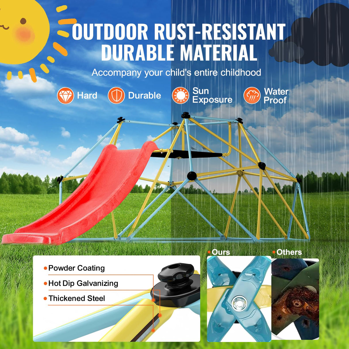 VEVOR- Escalador de cúpula, Color Blue+Yellow, 72 x 96 x 36 in / 183 x 244 x 91.5 cm (8FT Climbing Dome)