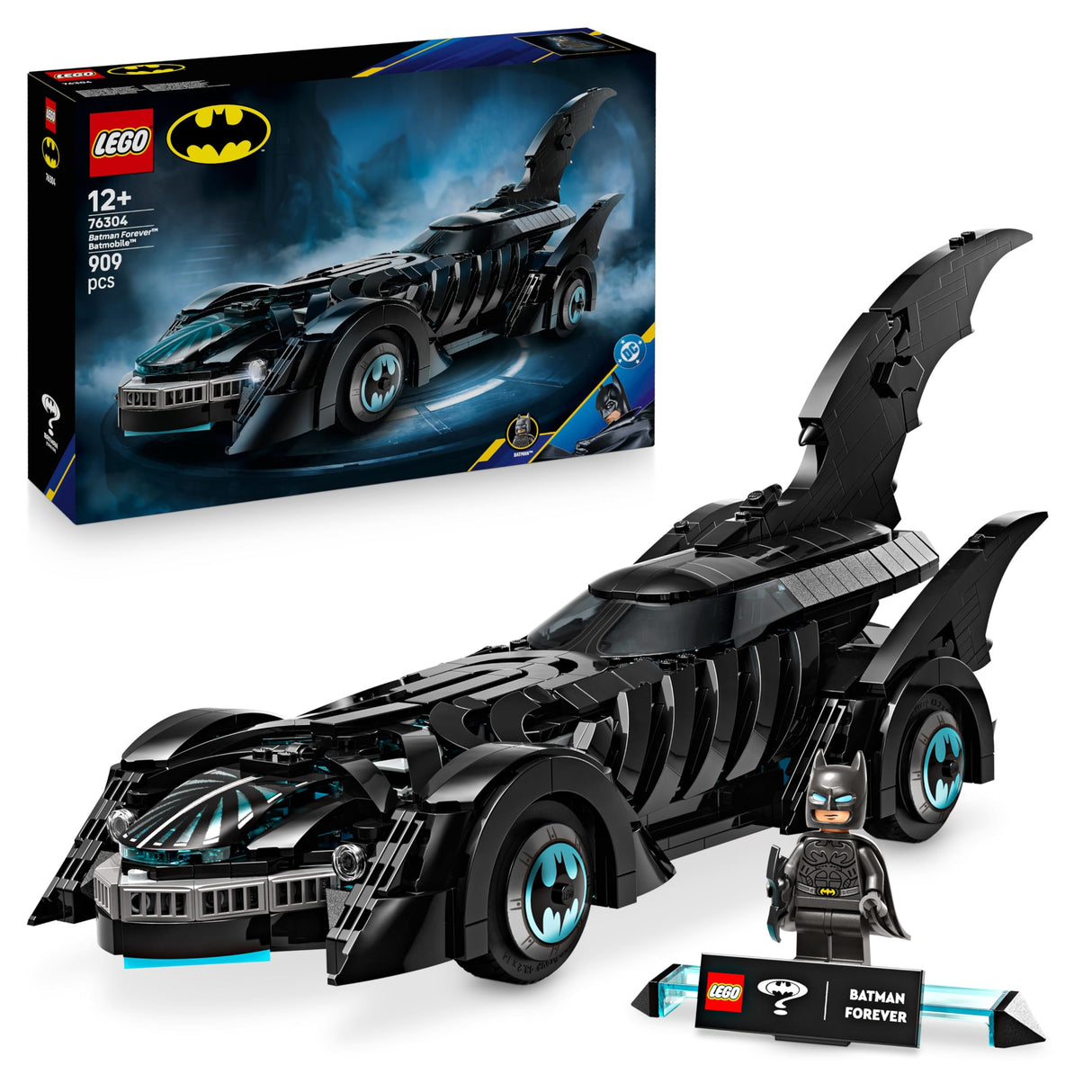 LEGO DC Batman Batmóvil de Batman Forever - Coche de Superhéroe de Juguete y Minifigura - Habitáculo Que se Abre e Interior Detallado - Regalo para Niños y Chicos de 12+ Años 76304