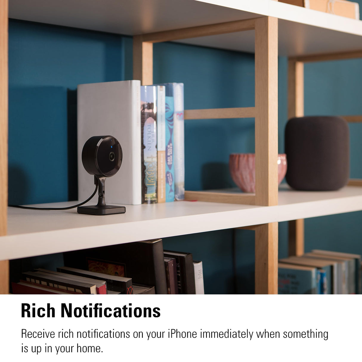 Eve Cam, cámara inteligente para interior, resolución 1080p, Wi-Fi, privacidad total, HomeKit Secure Video, notificaciones en iPhone, micrófono y altavoz, visión nocturna, instalación flexible