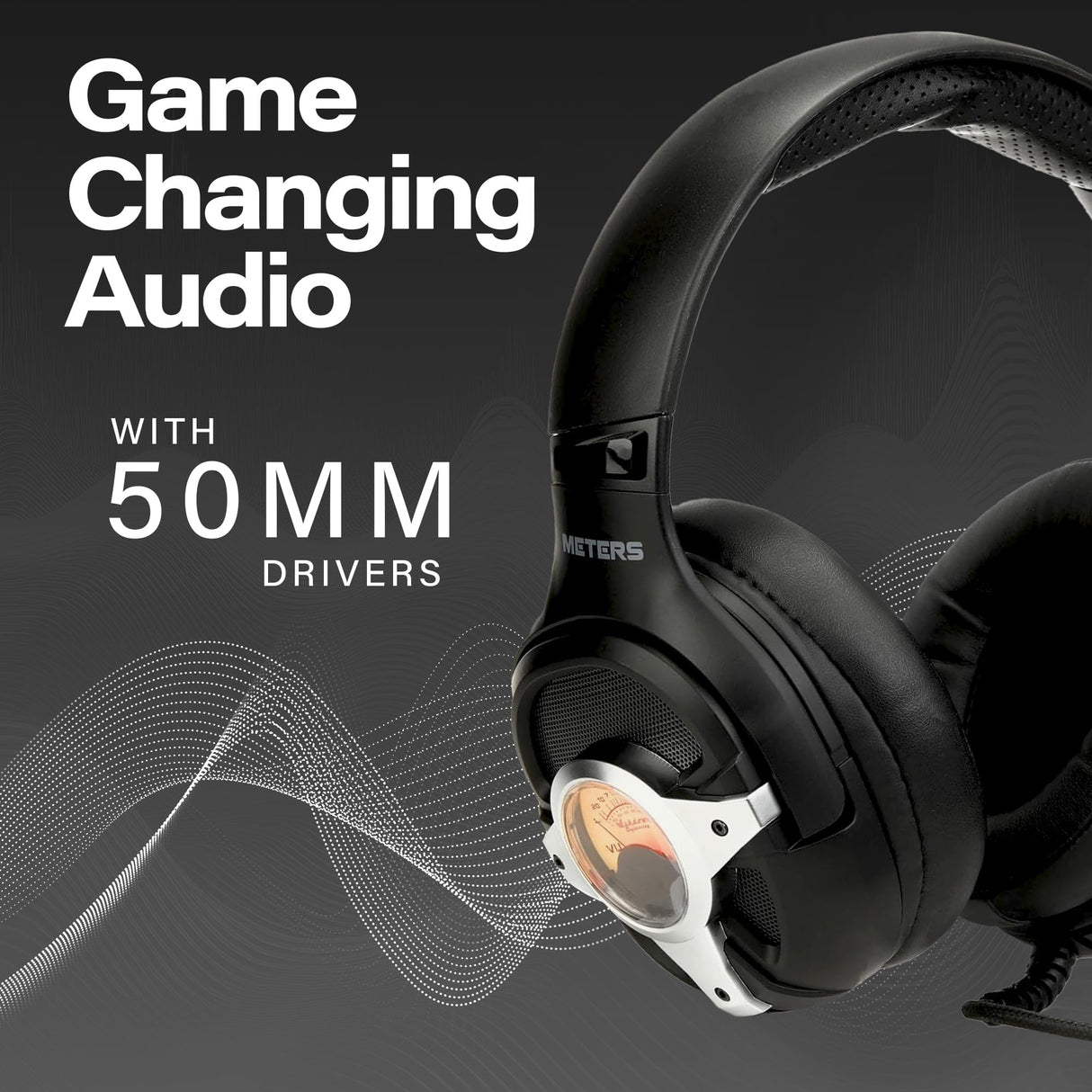 Meters M-Level-UP, Auriculares para Juegos, Sonido Envolvente 7.1, micrófono Desmontable, potentes Controladores de 50 mm, Control Remoto en línea, RGB Personalizado Brillante y VU único, Compatible
