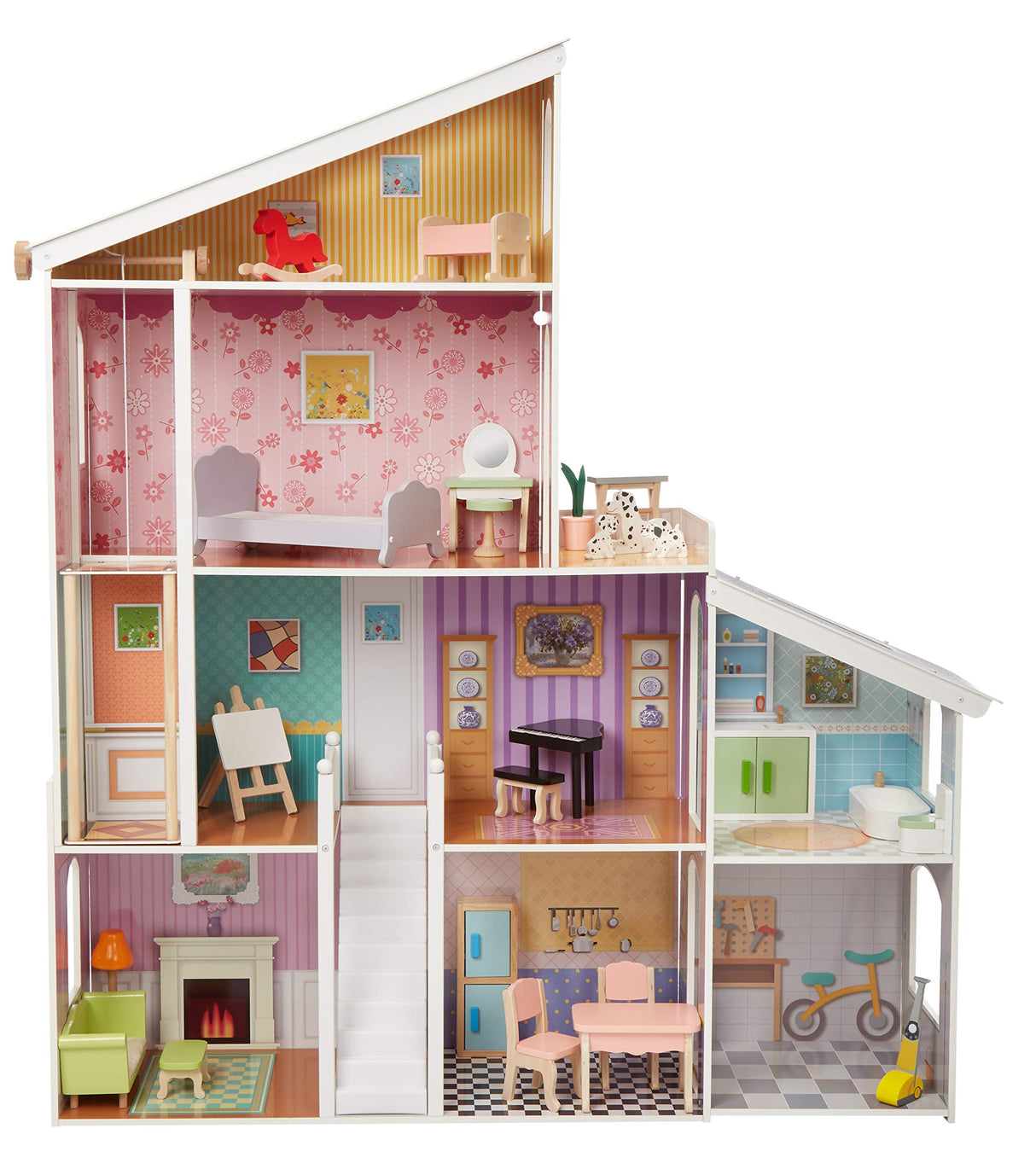 Amazon Basics - Casa de muñecas de madera y 4 pisos y muebles para muñecas de 30.48 cm