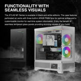 GAMDIAS Atlas M1 WH Gaming ATX Mid Tower - Carcasa para computadora de computadora de Torre Media, Monitor Personalizado con Software, Ventiladores ARGB PWM de 3 x 120 mm (2 entradas), Pantalla