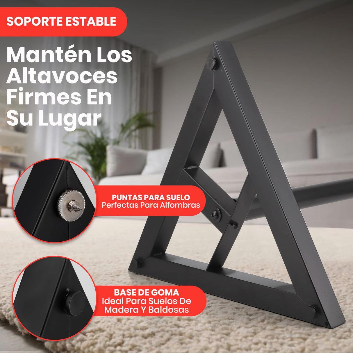 Pyle Soporte Altavoz Suelo, Base Triangular, pies para monitores de Estudio, Altura Ajustable de 26” a 52”. Color Negro. 1 par