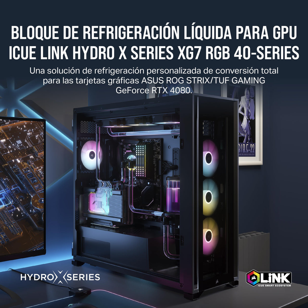 CORSAIR Hydro X Series iCUE Link XG7 RGB 4080 Strix/TUF Bloque de Agua para GPU - para Tarjetas MSI GeForce RTX 4080 Gaming Strix/TUF - Negro