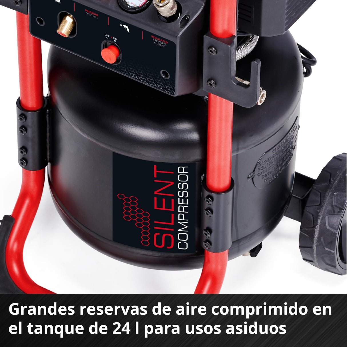 Einhell Compresor TE-AC 240/24 Silent (1500 W, máx. 10 bar, depósito 24 l, sin aceite, potencia de aspiración 240 l/min, compresor silencioso 70 dB, 2 manómetros, reductor de presión)