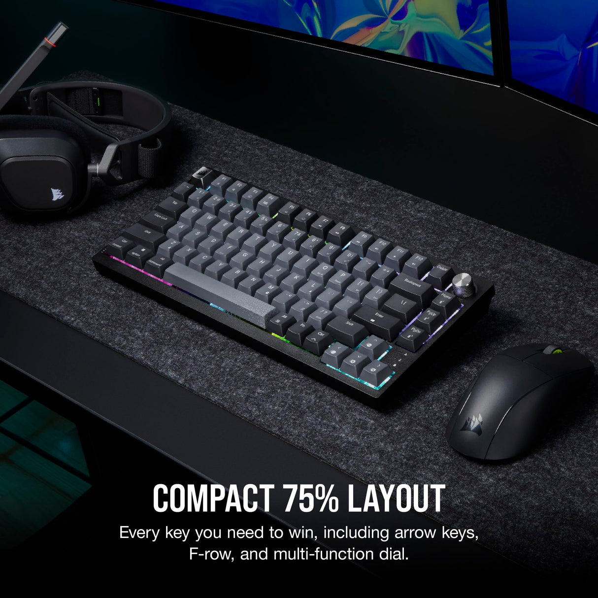 Corsair K65 Plus Wireless 75% RGB Teclado mecánico para Juegos Intercambiable en Caliente - Interruptores lineales Rojos MLX prelubricados - Supresión de Ruido de Doble Capa - Teclas PBT -