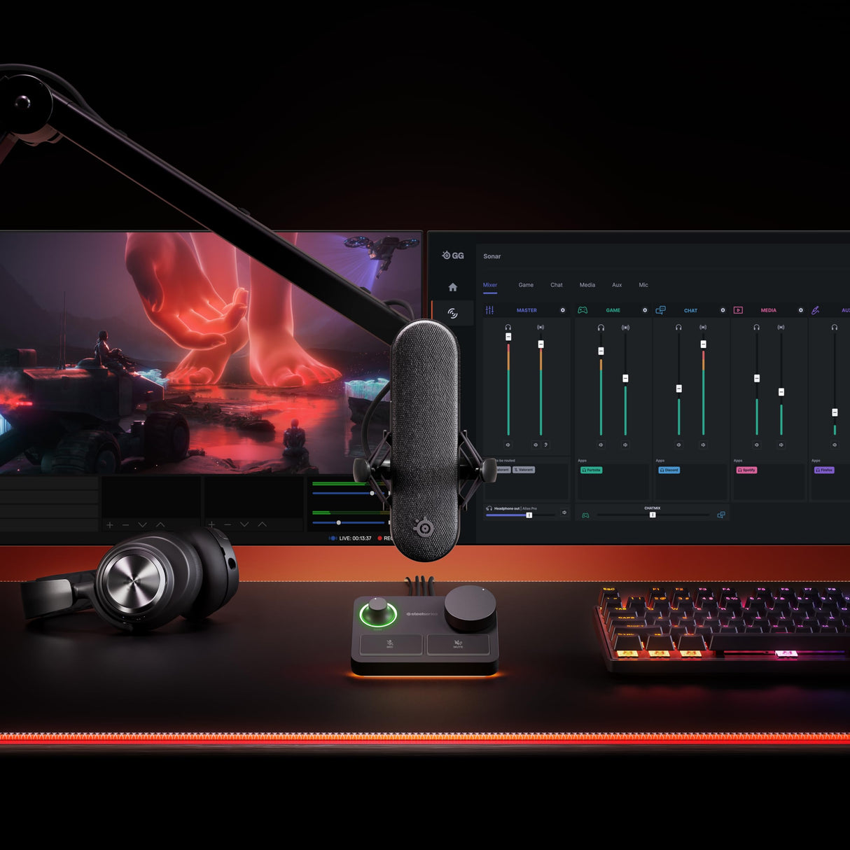 SteelSeries Alias Pro Kit — Micro XLR + Mezclador Stream — cápsula 3 Veces Mayor para Gaming, Streaming y pódcast — Interfaz USB/XLR — Controles para personalización — RGB — PC Individual o Dual