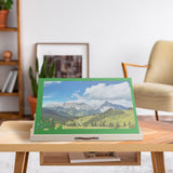 Relaxdays Tablero para Puzzles con 4 Cajones, Soporte Rompecabezas hasta 1000 Piezas, Inclinable, Madera, Natural/Verde, 4 x 81 x 57 cm