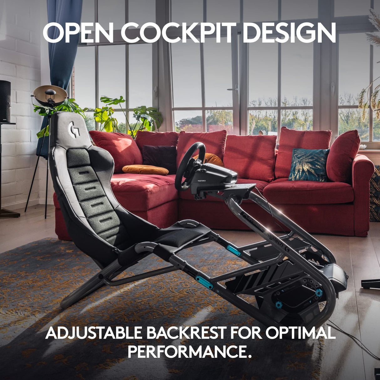 Playseat Trophy - Cabina de simulación de Carreras Logitech G Edition | Totalmente Ajustable | Compatible con Todos los Volantes Direct Drive | Ligero y Robusto