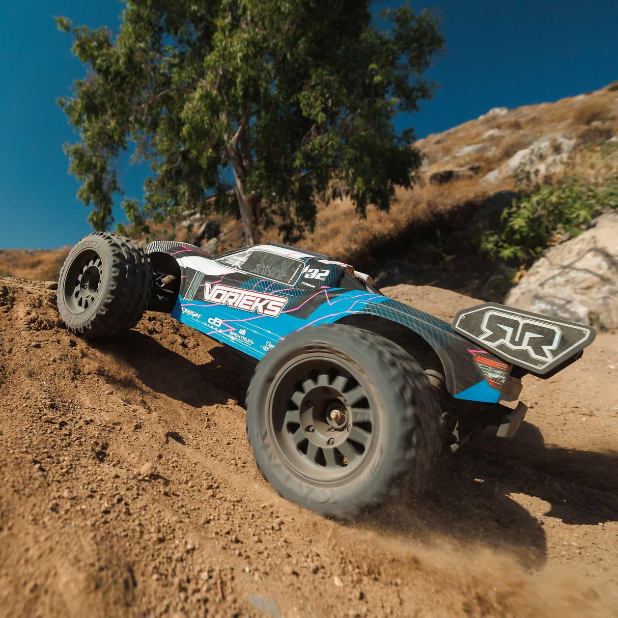 ARRMA VORTEKS Mega 550 2WD Coche teledirigido 1/10, Stadium Truck, más de 30 km/h, actualizable, Incluye Accesorios, Azul, ARA3205T1