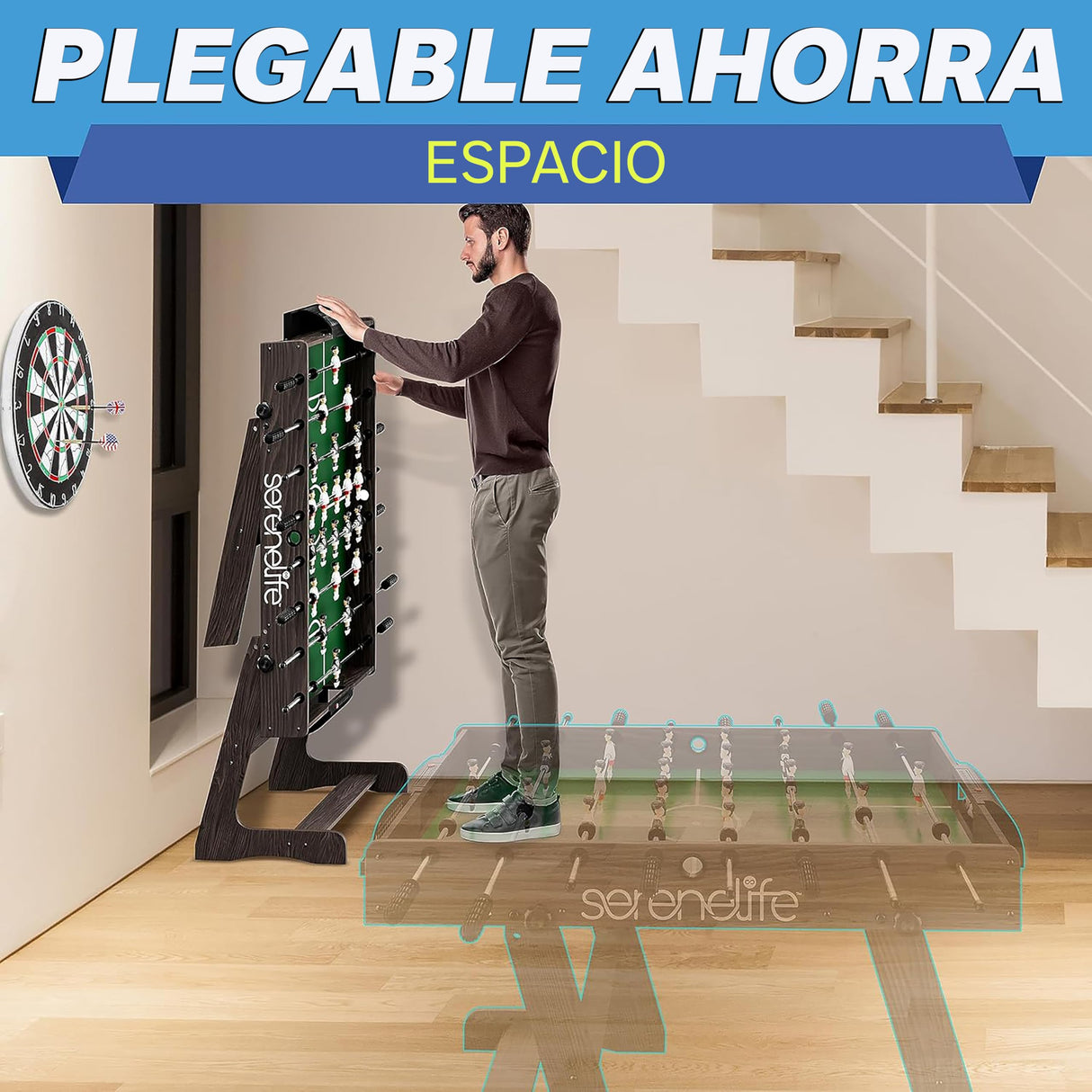SereneLife futbolín plegable, Tamaño Completo, de 48" con 2 Mini balones, Marcador de puntuación, Patas sólidas y Resistentes, Mesa de fútbol para el hogar