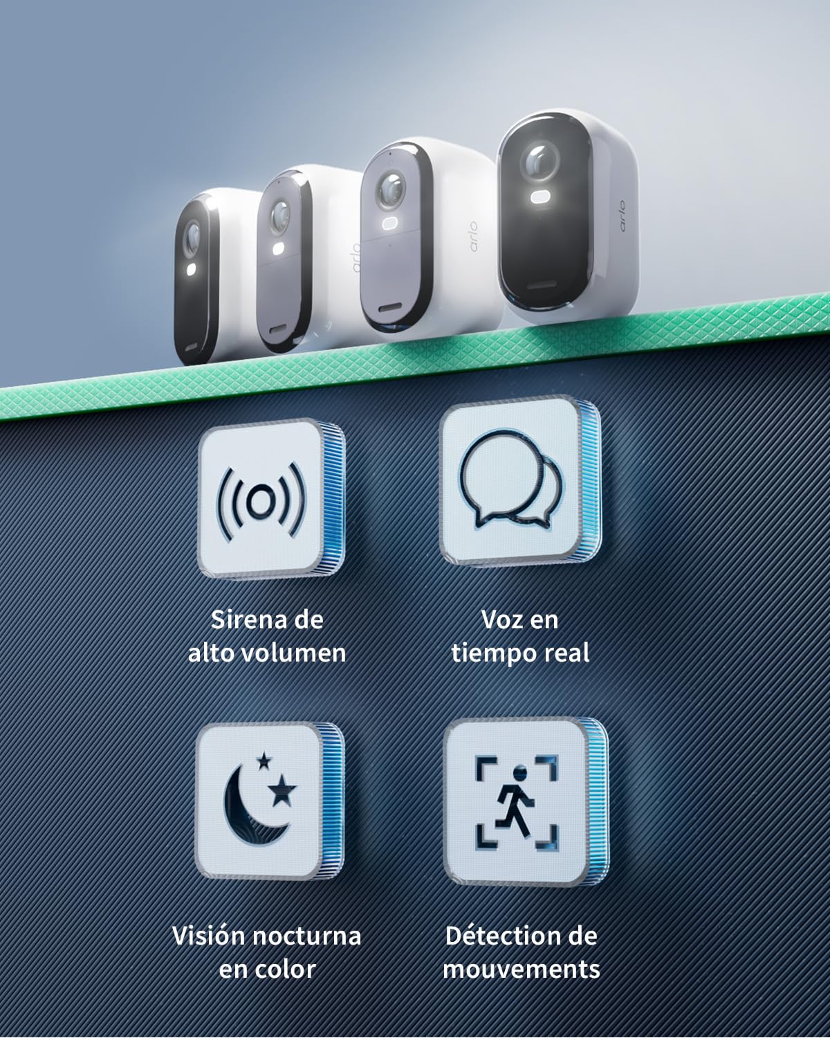 Arlo Essential 2 Camara Vigilancia WiFi Exterior + Panel Solar (3), HD, Camara Vigilancia WiFi Interior, Sensor de Movimiento, Alarmas Para Casa, Prueba Arlo Secure Incluida, 3 Cámaras, Blancas