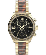Timex Trend Reloj para Mujer, Pulsera de aleación Dorada, Esfera Negra, Caja Dorada, 38 mm, TW2Y28300