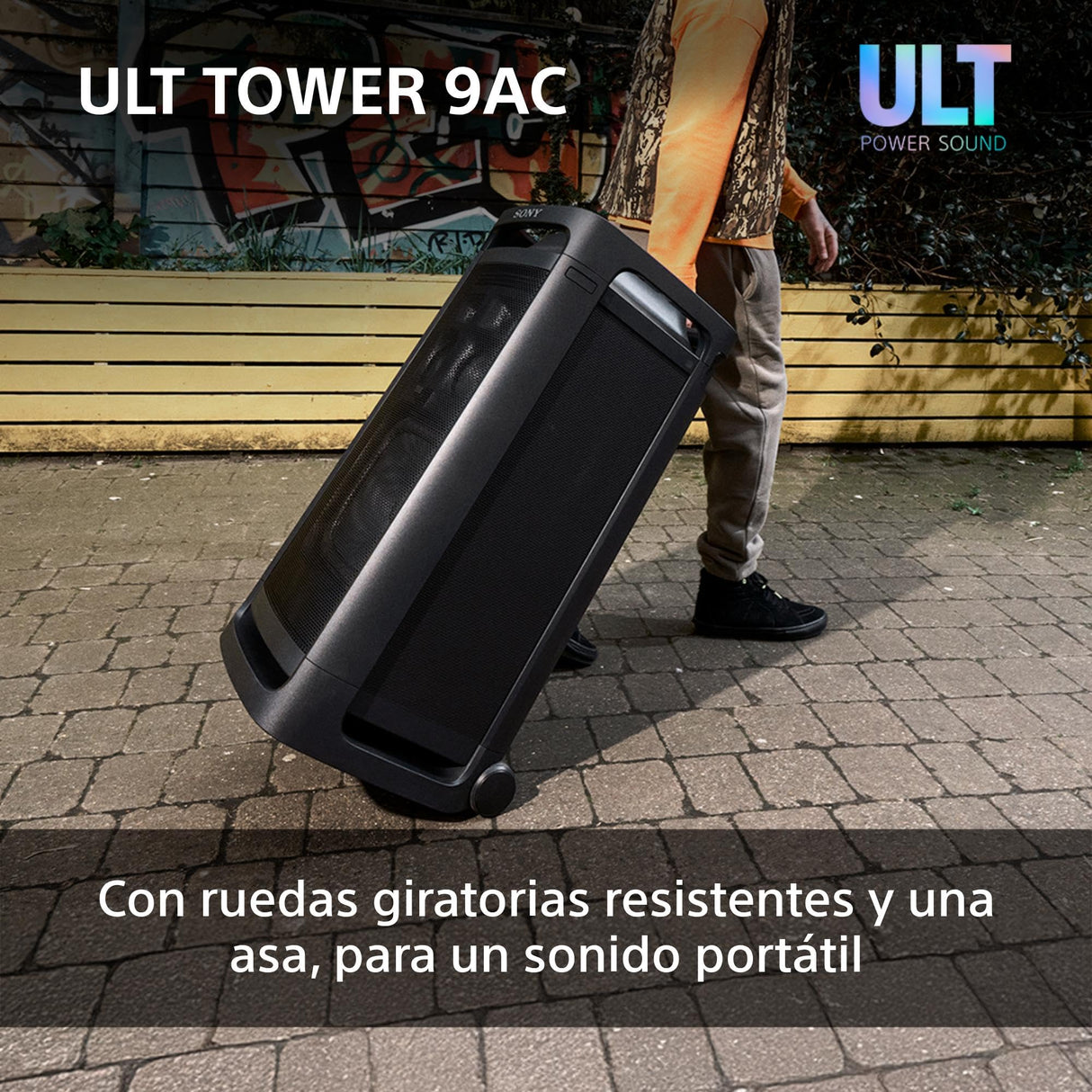 Sony ULT Tower 9AC, Altavoz Bluetooth definitivo para Fiestas, alimentación de Red, 2 Modos ULT Power Sound, Altavoz X-Balanced, iluminación y Sonido 360, entradas de Karaoke, Negro