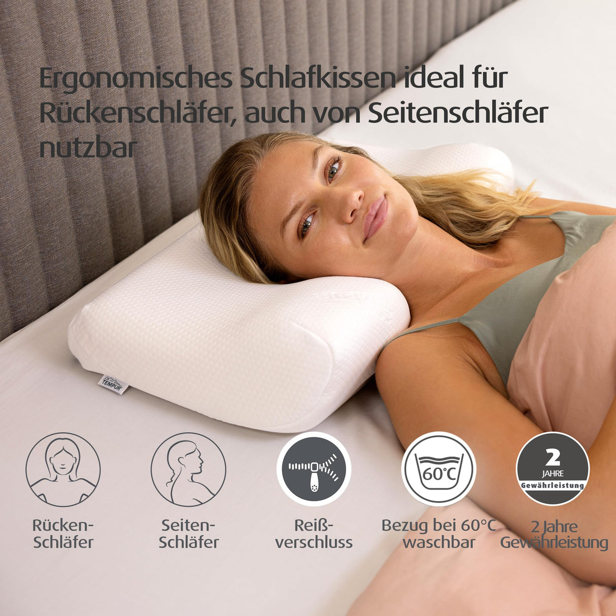 TEMPUR Almohada viscoelástica Millennium, almohada ergonómica de soporte para el cuello para personas que duermen boca arriba y de lado, reclinable firmemente, M (54 x 32 x 11 cm)