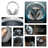 ECHO Head Band - Auriculares de Audio inalámbricos ANC, Color Gris Metal, reducción de Ruido Activa, diseño de Arco, Calidad de Sonido Premium