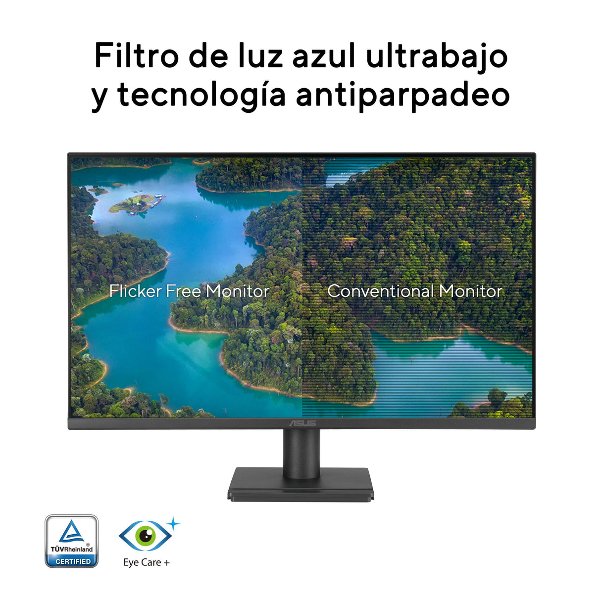ASUS VA279QG Monitor Eye Care Gaming de 27 Pulgadas, IPS, Full HD, 99% sRGB, sin Marcos, 120 Hz, Adaptive Syn, 1 ms, HDMI, DisplayPort, VGA, luz Azul Baja, antiparpadeo, Montaje en Pared