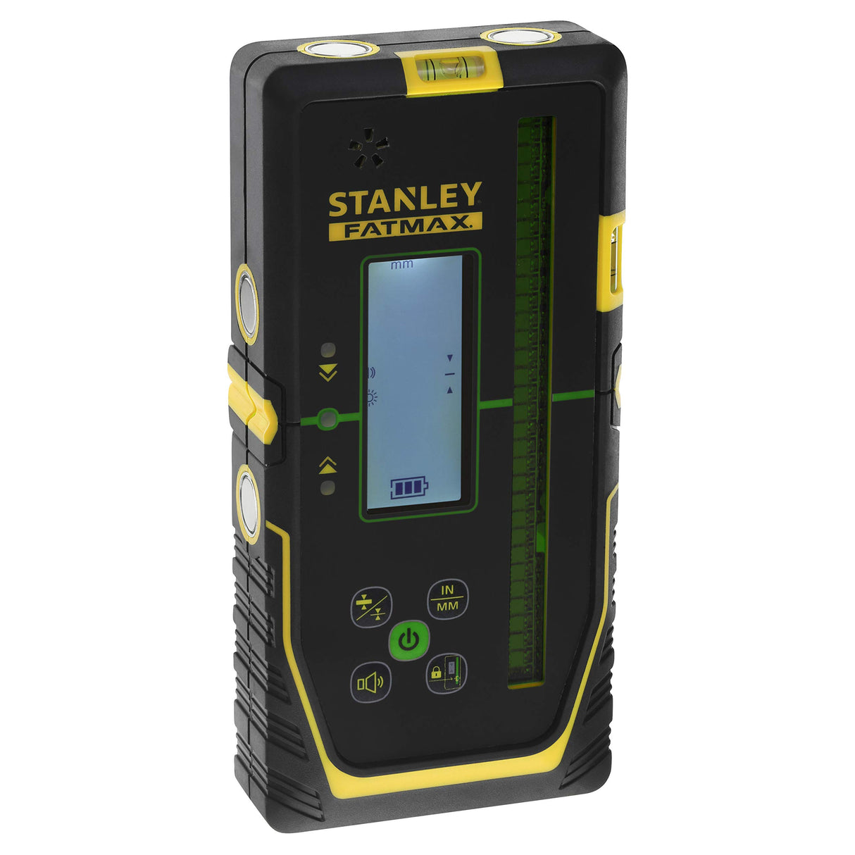 Stanley FatMax - Receptor láser giratorio para láser verde, gran alcance de trabajo: diámetro 600 m, radio 300 m, 2 niveles de precisión, ventana receptora extragrande, color negro y amarillo