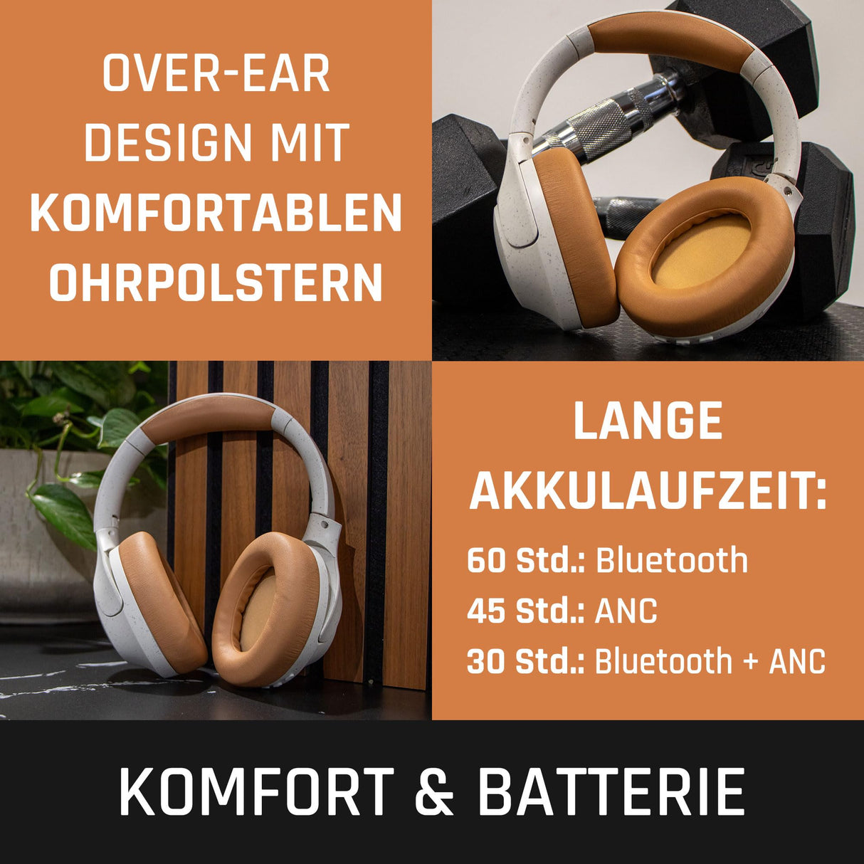 Lenco HPB-830 - Auriculares Bluetooth Over-Ear - ANC Active Noise Cancelling - Batería Bluetooth 5.3-400mAh - Entrada USB-C - Ecualizador a través de App - Gris