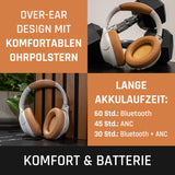 Lenco HPB-830 - Auriculares Bluetooth Over-Ear - ANC Active Noise Cancelling - Batería Bluetooth 5.3-400mAh - Entrada USB-C - Ecualizador a través de App - Gris