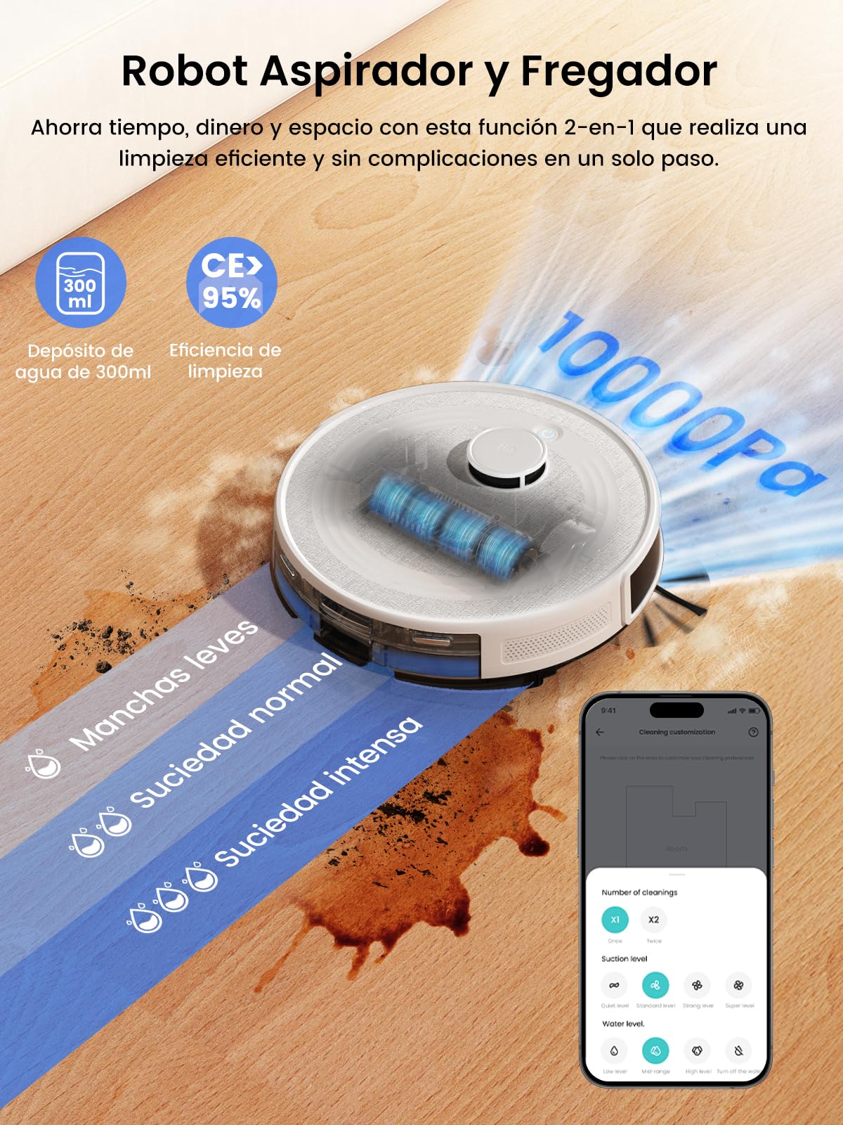 LEFANT Robot Aspirador y Fregadora M2S Pro, Navegación dToF, Autovaciado 8 Semanas, Evitación Obstáculos 190°PSD, Limpieza Personalizada, Mapeo Multiplanta, 10000Pa, 240min, WiFi/App/Alexa