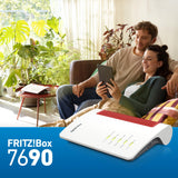 FRITZ!Box 7690 International, Router, WiFi 7, Banda Dual 4x4 (5760 Mbps 5GHz y 1440 Mbps 2,4 GHz), Mesh, WAN 2.5Gb, 2 x LAN Gigabit, LAN 2.5Gb, 1 x USB 3.0, Base DECT, Servidor Multimedia