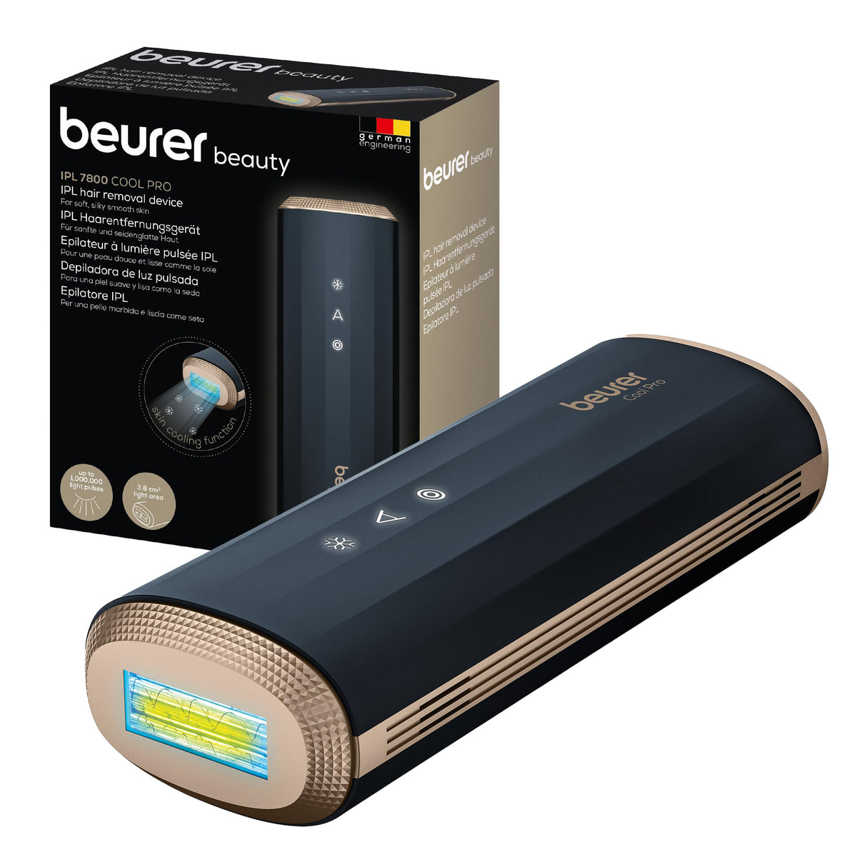Beurer IPL 7800 PRO Depiladora con tecnología de enfriamiento, 5 niveles de intensidad, hasta 1 millón de pulsos de luz, para brazos, piernas, cara, línea del bikini y axilas, para hombres y mujeres