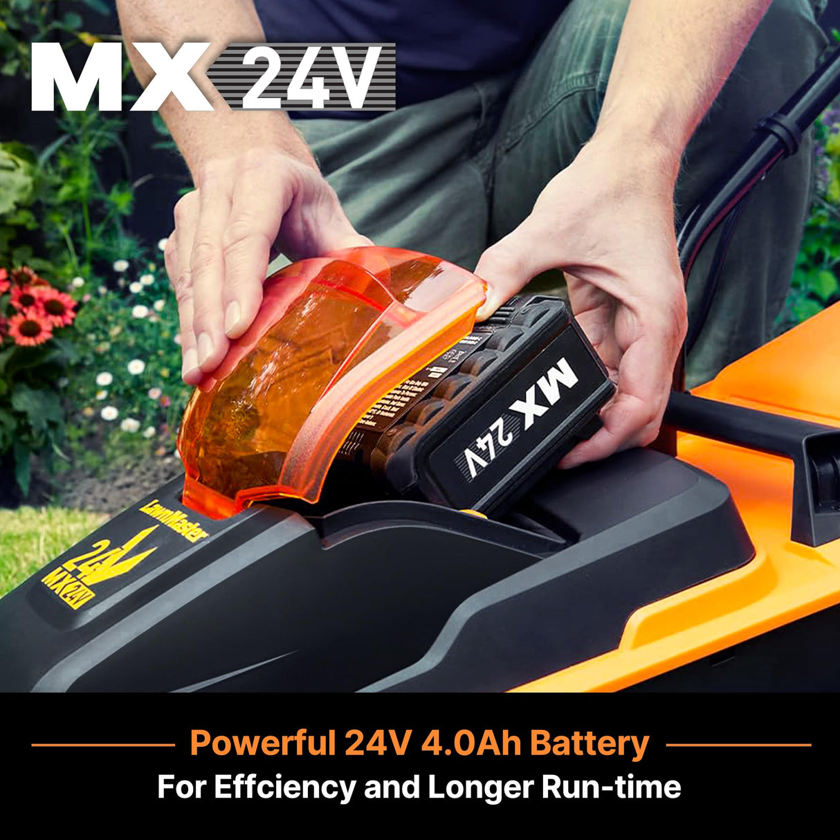 LawnMaster CLM2432K Cortacésped de cortacésped 24V 32 cm de Ancho de Corte, 150 m², Altura de Corte 25-65mm, Incluye batería de 4,0 Ah + Cargador