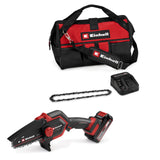 Motosierra para ramas con batería GE-PS 18/15 Li Bag Kit Power X-Change de Einhell (18 V, Brushless, longitud de corte 12,5 cm, incl. batería 2,5 Ah, cargador, cadena de repuesto, bolsa Einhell 45/29)