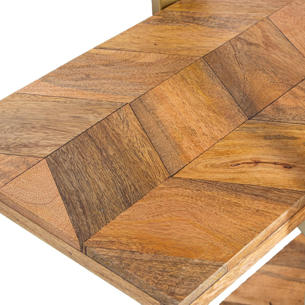 DRW Estanteria de Suelo de Metal con 3 baldas de Madera en Dorado y Natural 101x36x183 cm