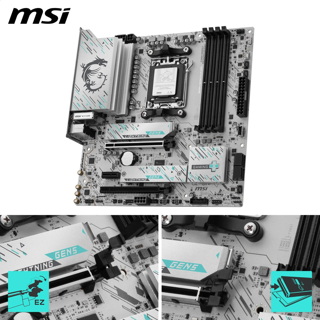 MSI B850M Gaming Plus WiFi Placa Base, mATX - Soporta procesadores AMD Ryzen 9000/8000 / 7000, AM5 - Memoria DDR5 Boost 8200+ MT/s (OC), PCIe 5.0 x16 & 4.0 x4, M.2 Gen5, Wi-Fi 7, 5G LAN