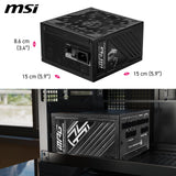 MSI MPG A1000GS PCIE5 ATX 3.1 - Fuente de alimentación para Juegos - Modular Completo - Certificado 80 Plus Gold 1000W - Condensadores 100% japoneses de 105 °C - Fuente de alimentación ATX