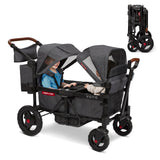 Radio Flyer Voya Stroller Wagon, Cochecito Doble, 2 Asientos Altos Cara a Cara, toldo Ajustable con protección UV, Bandeja para Aperitivos, Gris