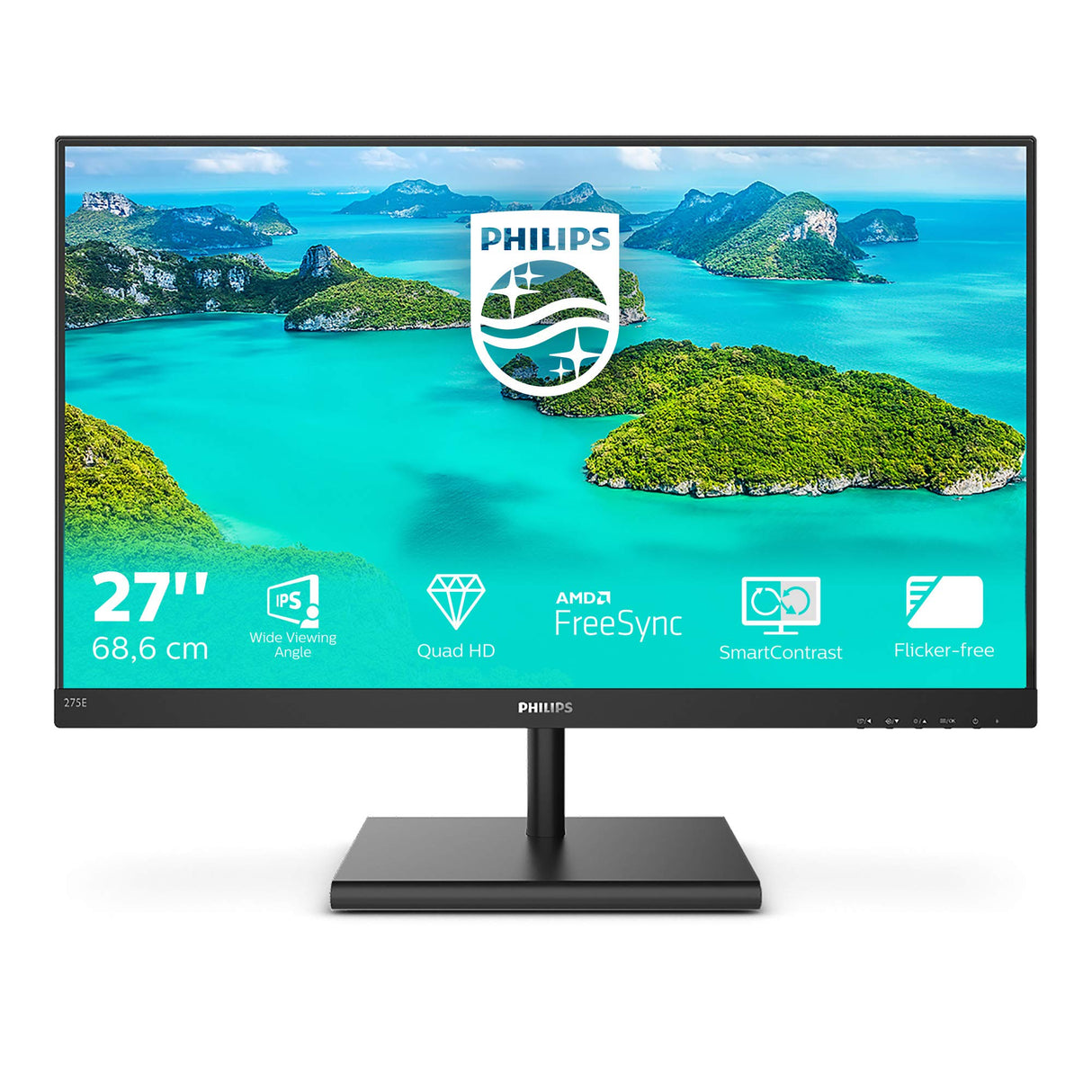 Philips 275E1S Monitor 27 Pulgadas QHD, 75Hz, IPS, 4 ms GtG, Adaptive Sync., (2560x1440, 1x HDMI, 1x DP 1.2), Negro