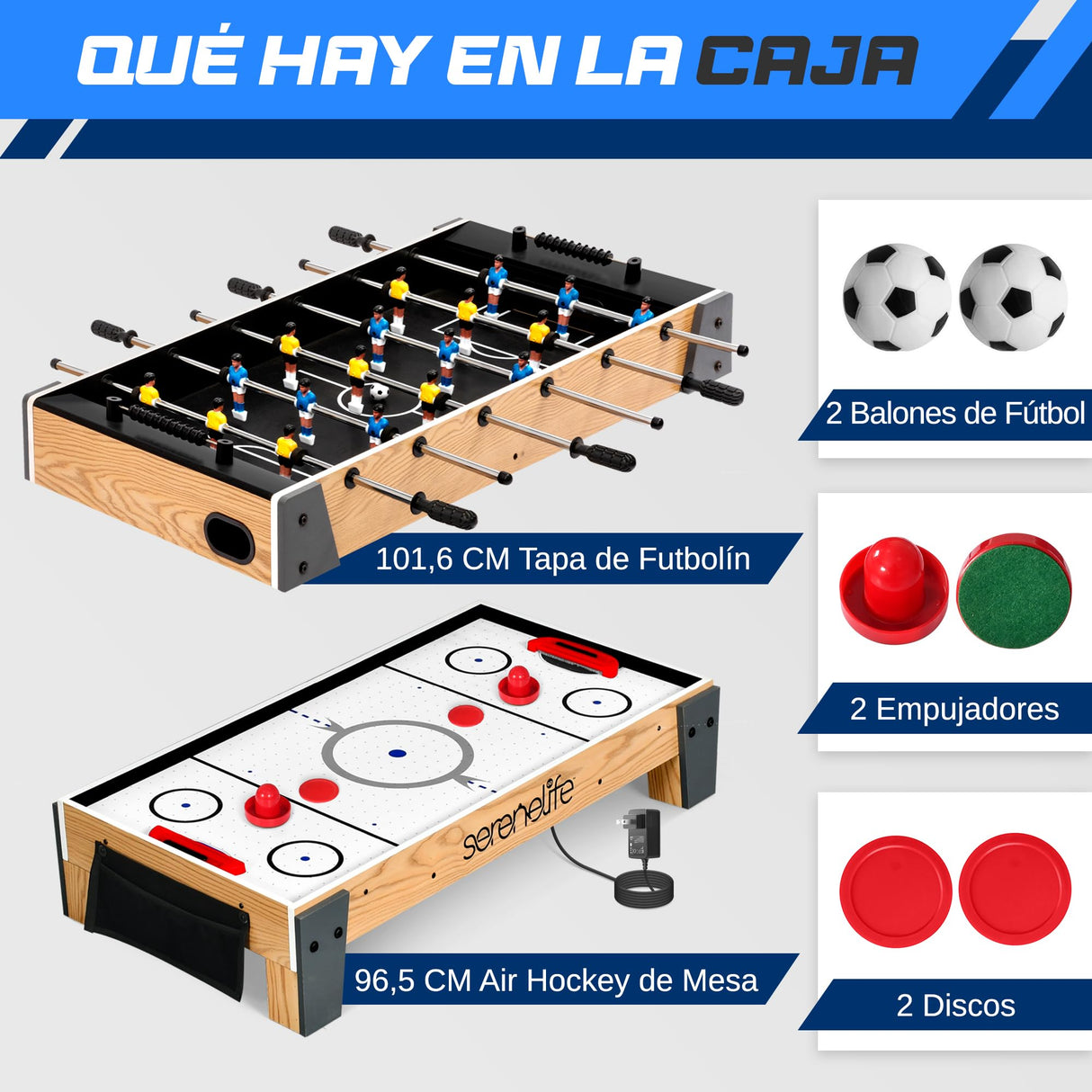Serenelife Mesa de Hockey de Aire de 38”, Futbolin de 40”, 2 en 1, Giratoria, Ideal para el hogar, Salas de Juego, Arcades, Fiestas y reuniones Familiares