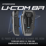 Interphone U-COM 8R Intercomunicador Casco Moto con tecnología Mesh 2.0, 24 Dispositivos a 1,6 km de Distancia, intercomunicador Compatible con TFT y GPS, Accesorios Moto, 18h de batería y Grado IP67