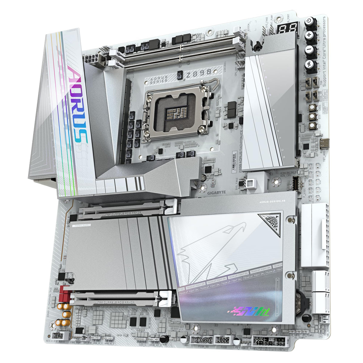 GIGABYTE Z890 AORUS Tachyon Ice Placa Base – Procesadores Intel Core Ultra (Serie 2), VRM de 18+1+2 Fases, hasta 9500 MHz DDR5 (O.C), 1 x PCIe 5.0 + 3 x PCIe 4.0, Wi-Fi 7, LAN 5 GbE, USB 3.2 Gen 2x2