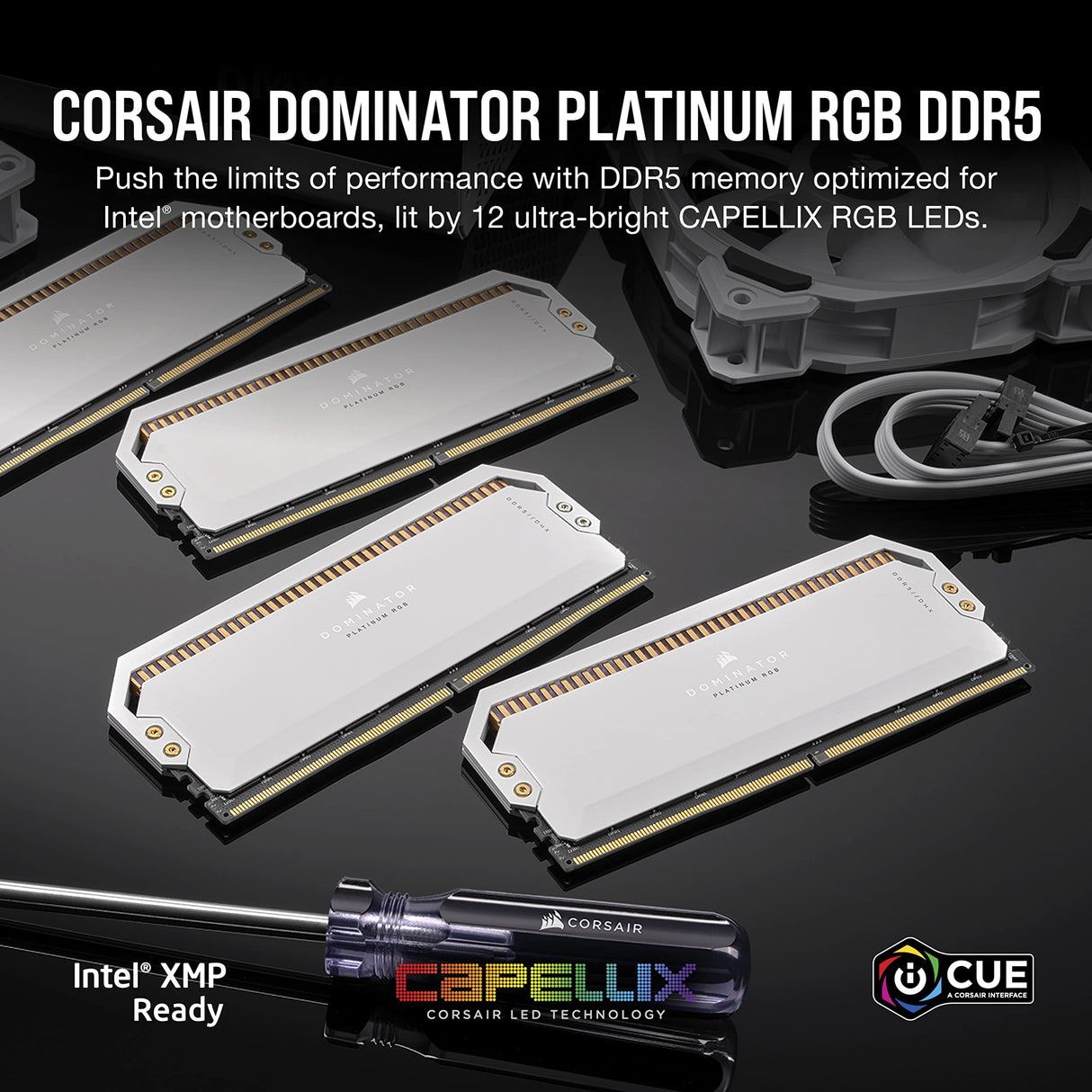 Corsair DOMINATOR PLATINUM RGB DDR5 RAM 32GB (2x16GB) 6200MHz CL36 Intel XMP iCUE Compatible Computer Memory - White (CMT32GX5M2X6200C36W)