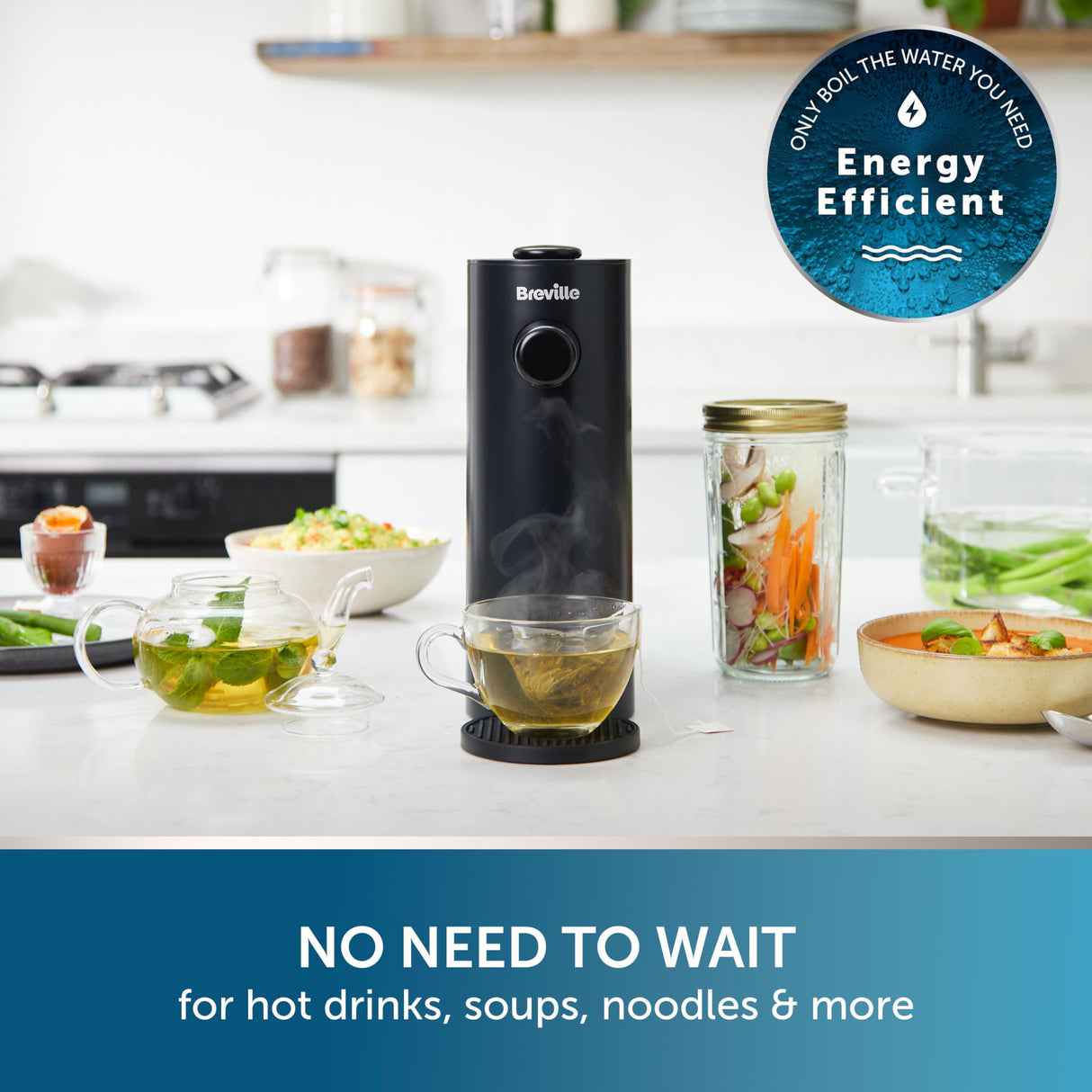 Breville Instant HotCup - Dispensador de agua caliente | 3 kW de ebullición rápida | 1,4 l de gran capacidad, eficiencia energética, filtro Brita incluido | negro metálico [VKT241]