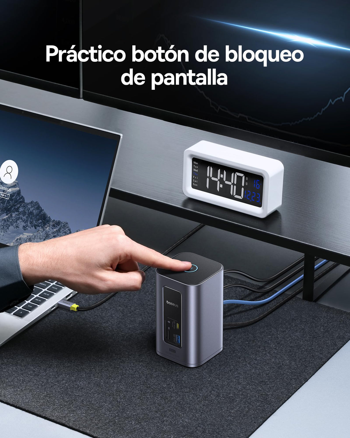 Baseus Docking Station, Nomos Air 12 in 1, Estación de Acoplamiento 2 Monitores con 2 * 4K HDMI, USB-A/C 10Gbps, Ethernet 1 Gbps, 100W PD, HUB USB C para Laptop DELL/HP/Lenovo/ASUS/Acer/Mac