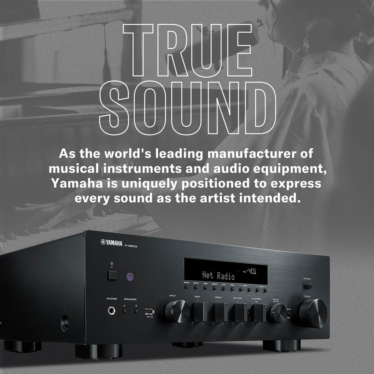 Yamaha R-N600A Receptor de canales Hi-Fi, con MusicCast y streaming inalámbrico, audio de alta resolución, SABRE DAC y Pure Audio Fidelity, negro
